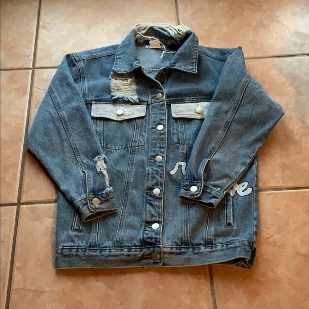 RARE Wren + Glory “Rise Above” Denim Jacket Small